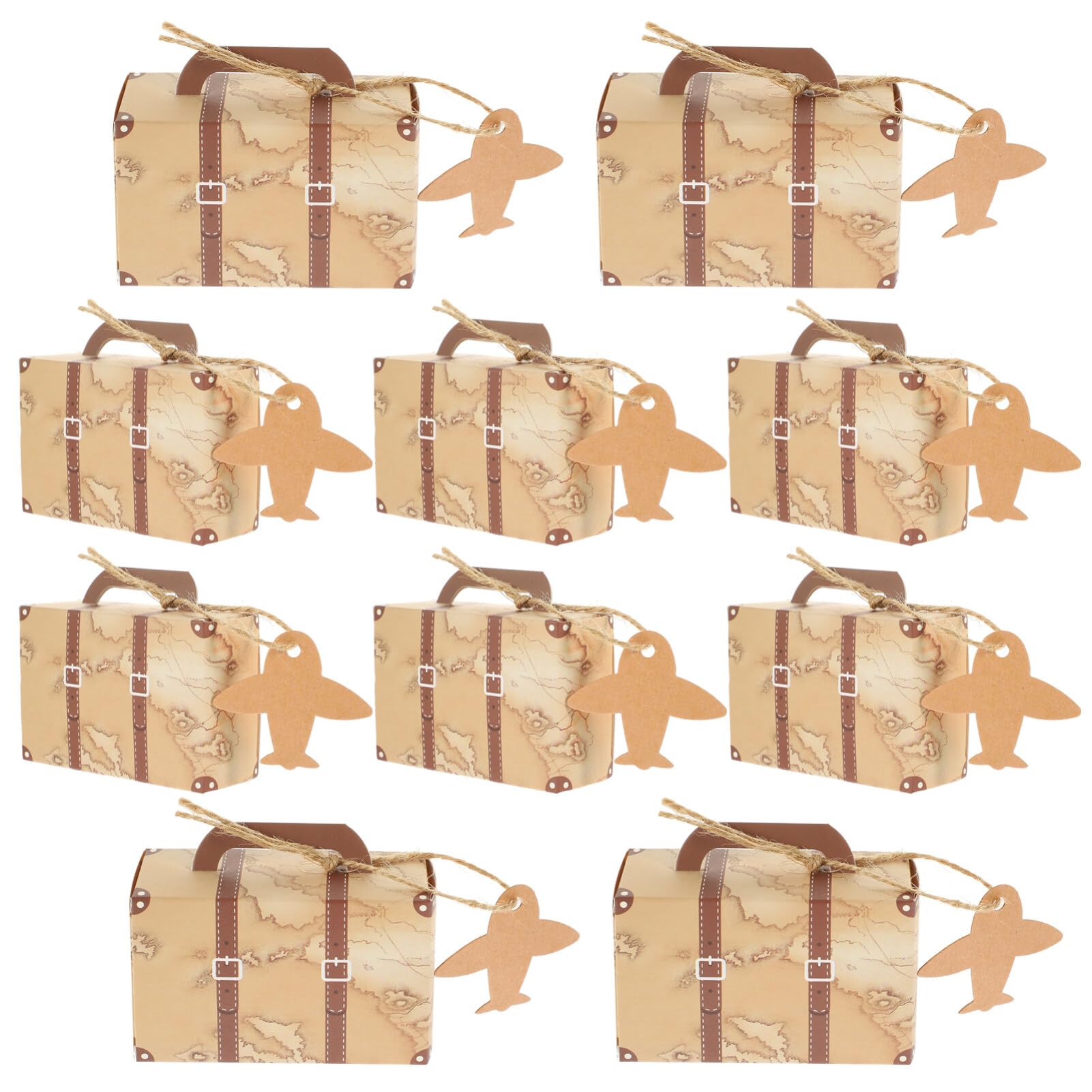 HOMSFOU Mini Suitcase Candy Boxes Vintage Kraft Paper Boxes with Handle for Wedding Party Favor Storage and Packaging