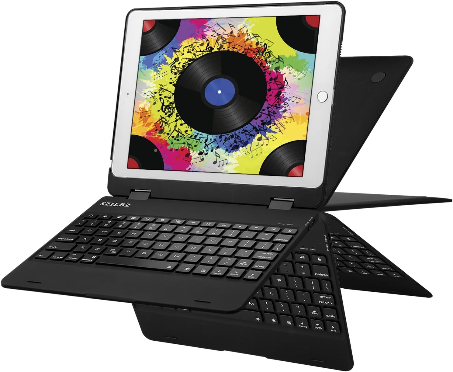 SZILBZ Keyboard Case Compatible with iPad 2017/2018/Air/Air 2/Pro 9.7-360°Rotating Smart Keyboard Cover/7 Backlit Color/Auto Wake/Sleep (iPad 6th/iPad 5th/iPad Air 1.2 -F181, Black)