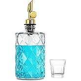 TOLDATLI Mouthwash Dispenser for Bathroom, Luxury Diamond Glass Mouth Wash Container, 1 Pack Glass Mouthwash Dispenser Bottles with Cup, Auto-Flip Mouthwash Decanter, 12 Fl Oz