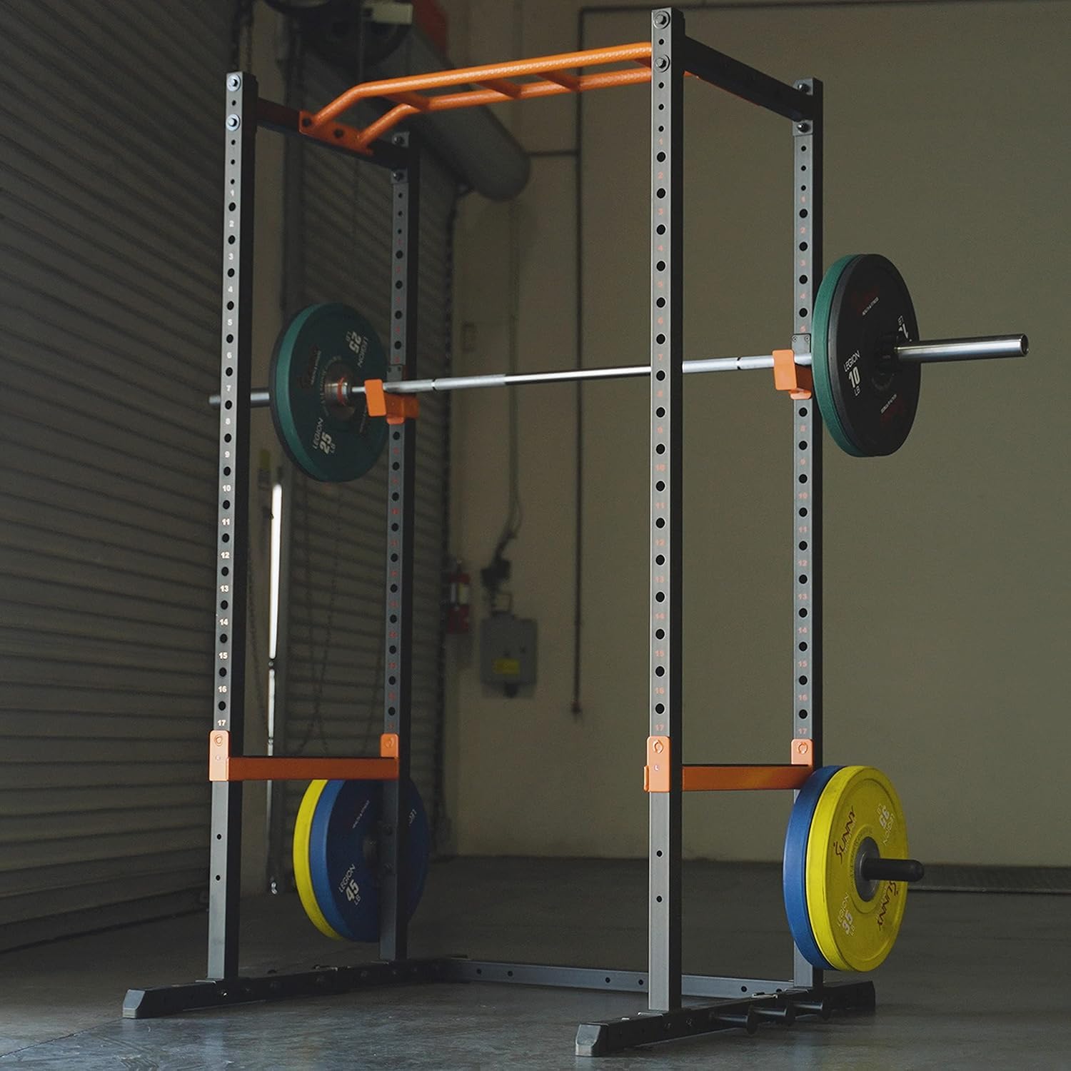 Sunny Health & Fitness Power Zone Strength Rack Power Cage - 1000 LB Weight Capacity, Spotter Bar, Angled Pull-Up Bar, J-Hooks, Resistance Band Pins, Optional LAT Pull Down