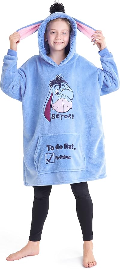 Disney Kids Hoodie Blanket Light Blue Minnie Stitch Fleece Sherpa Hooded Size