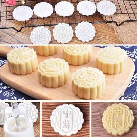 MB-LANHUA 7 Piezas Sellos de Molde de Pastel 50g Flores Redondas Molde de Pastel de Luna Molde Pasteler/&iacute;a Mooncake Hand DIY Tool