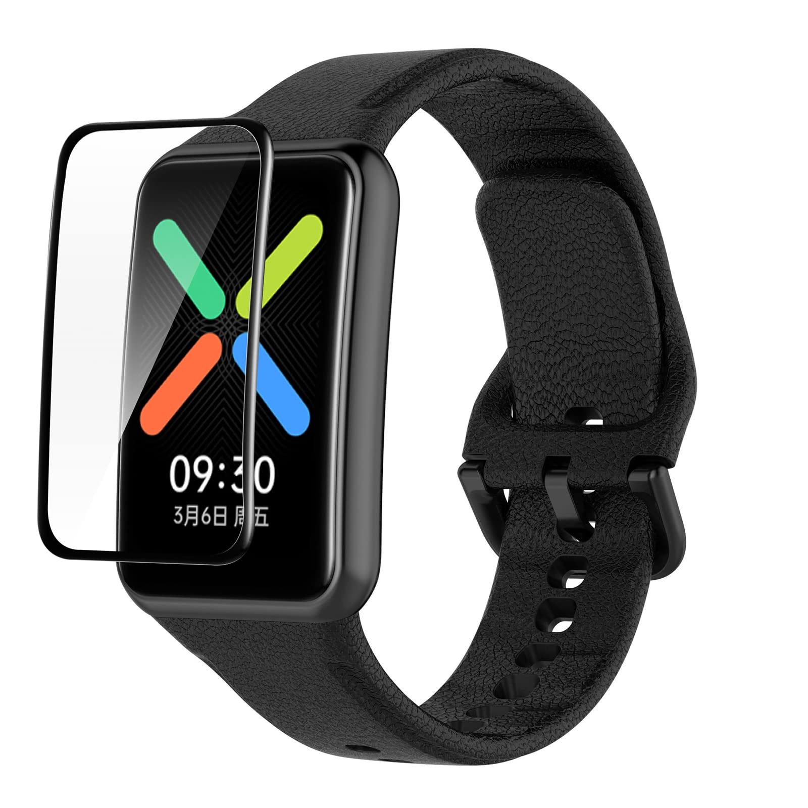 GIOPUEY Strap for OPPO Watch Free, [2 in1] Soft Silicone Watch Strap + TPU Screen Protector, Strap Replacement [Wear-resistant] [breathable] for OPPO Watch Free - Black