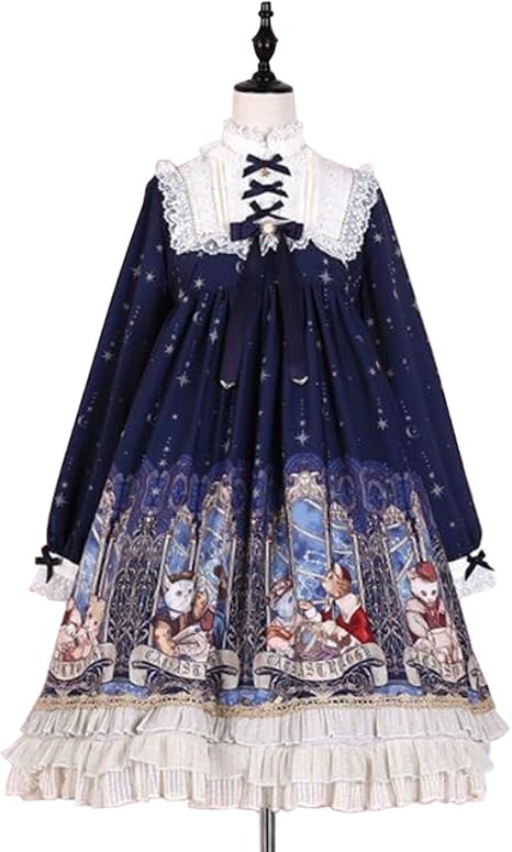 Amazon Co Jp Cospland ロリータ服 ワンピース コスプレ 占いネコ レディース 森ガール Aライン 通勤 女性l 青 服 ファッション小物