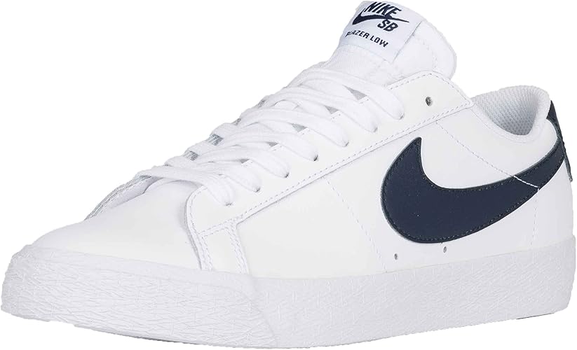 nike sb blazer zoom low white & obsidian leather skate shoes