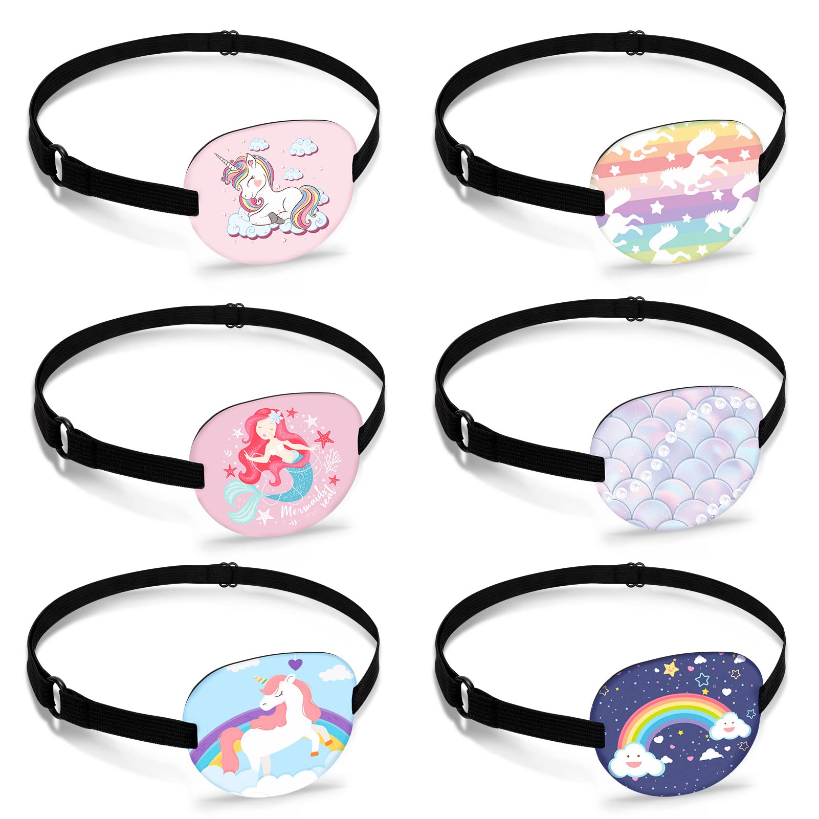 Hifot 6pcs Eye Patches for Kids Girls, Soft Eye Patch for Glasses Eyepatch with Adjustable Elastic Strap for Adults Children Lazy Eye Amblyopia Strabismus to Cover Left or Right Eye