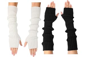 PLENEAL Arm Warmers - 2/1 Pairs Women's Long Fingerless Gloves Fashion Stretch Knit Arm Sleeves for Women Thumb Hole Stretchy Gloves