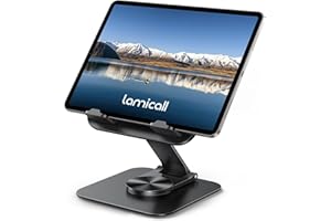 Lamicall Tablet Stand Holder for Desk - [Stable & Slim Portable] Dual Foldable iPad Holder Stand, 360° Rotatable Desktop Tabl