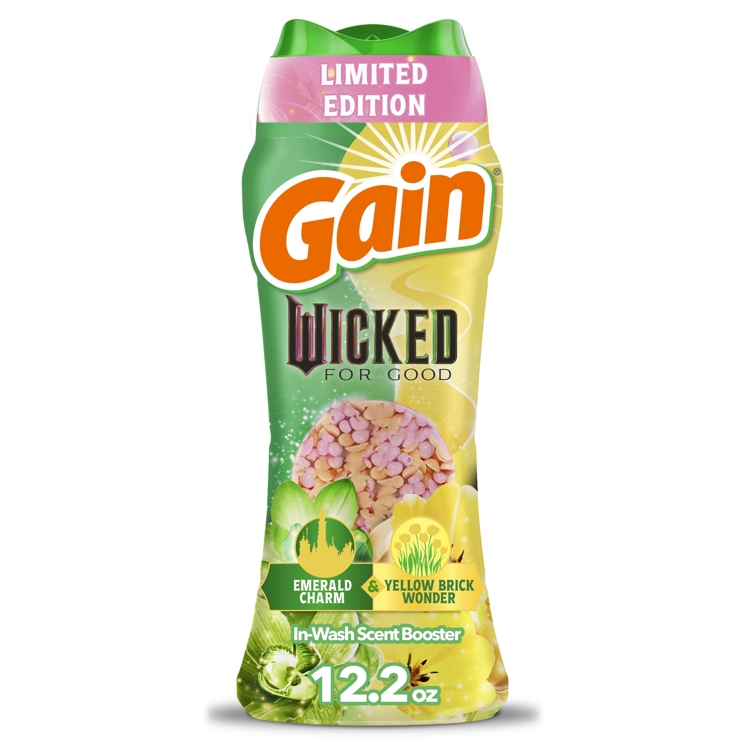 Photo 1 of ***PARTIAL SET/ MISSING HALF *** Gain In-Wash Laundry Scent Booster "Wicked: For Good" Limited Edition, Emerald Charm + Yellow Brick Wonder, 12.2 oz, Fresh Extender + Odor Protection Laundry Beads
