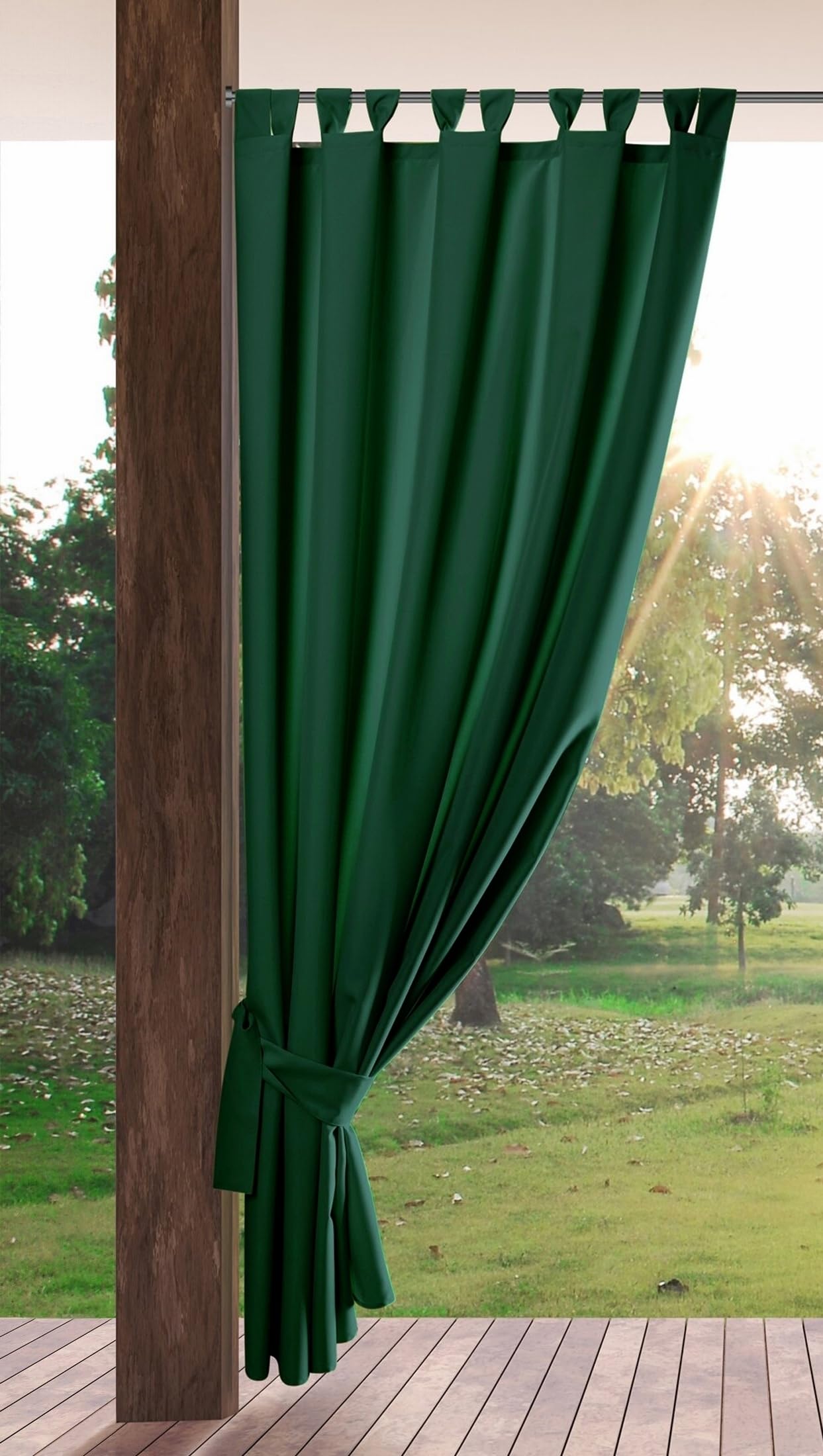 Eurofirany GARDEN Outdoor Curtain with Tab Top - 1 pc. Velcro Fastener, Sun Protection, Privacy Screen, Windproof, Waterproof Curtain for Patio, Gazebo, Pergola, Porch, W61" x L87", Dark Green