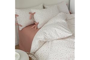 VM VOUGEMARKET Pink Flower Stripes Duvet Cover Set Twin 100% Cotton Blossom Duvet Cover with Zipper Closure,Cottagecore Bedding Set for Girls Women-68 x86,Off-White