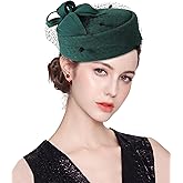 ELLYDOOR Wool Fascinator Hat Winter Wool Felt Pillbox Hat for Women Wedding Church Hat Veil Bowknot Fedoras