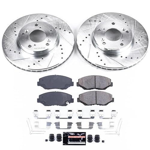 Autopuppy Front & Rear Drilled & Slotted Brake Rotors With Ceramic Pads For 2002-2004 Honda CR-V EX LX