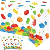4 Pack Building Block Tablecloths Colorful Blocks Bricks Table Cover Plastic Brick Table Cover for Kids Birthday Decor Building Block Party Decoration Blocks Themed Birthday Party Supplies 51 x 86 IN