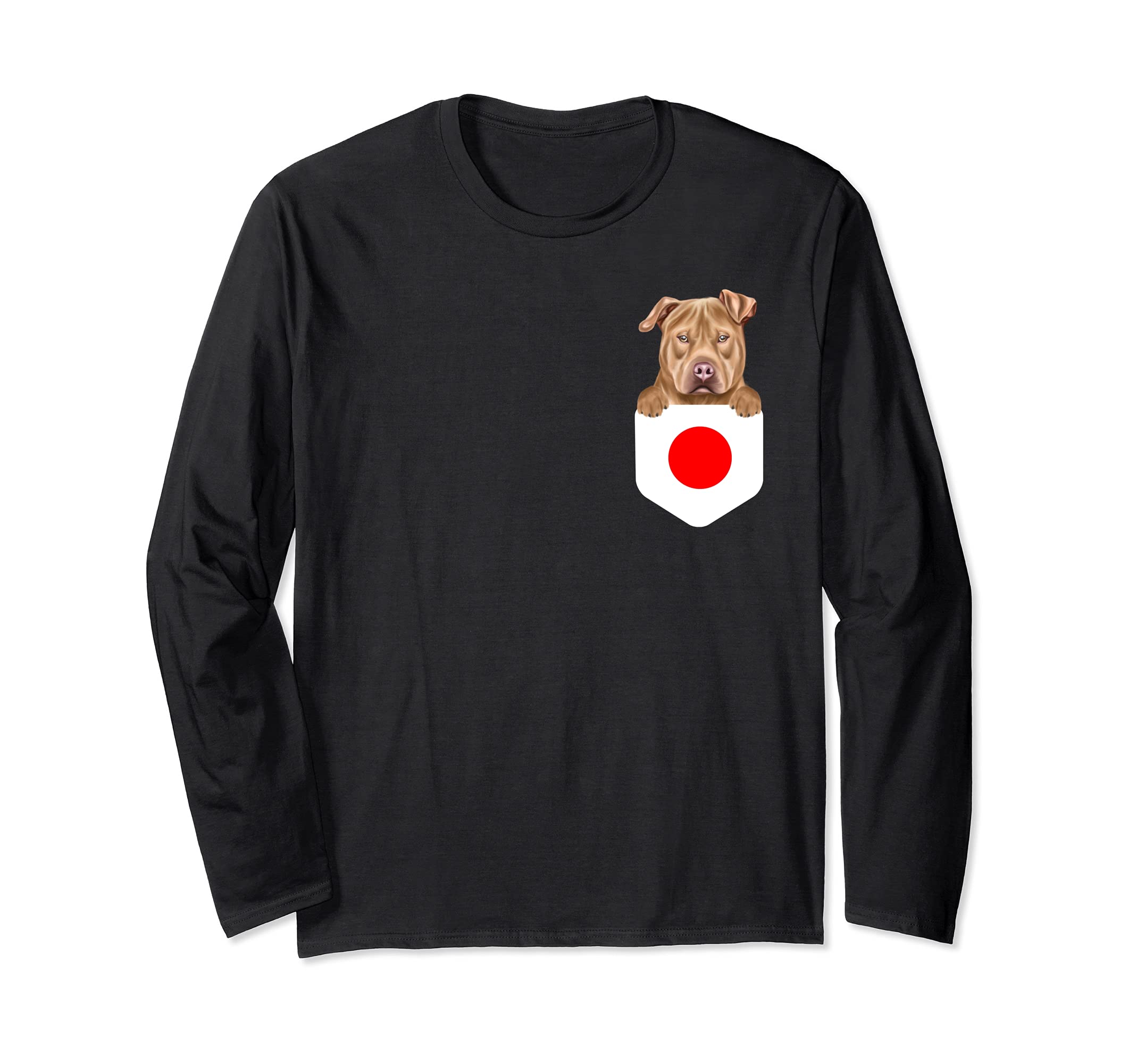 Japan Flag Usa Staffordshire Terrier Dog In Pocket Long Sleeve T-Shirt