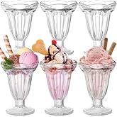 ZENFUN 6 Pack Glass Tulip Sundae Cups, 7 Fl Oz Clear Milkshakes Footed Ice Cream Cups Dessert Bowls Set for Sherbet Trifle, Fruit, Salad, Snack, Cocktail