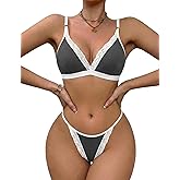 Avidlove Lingerie Sets for Women Sexy Ribbed Bra and Pany Set with Lace Trim 2 Pieces Bralettes Lingerie Outfits
