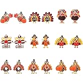 Vogueknock 9 Pairs Thanksgiving Turkey Earrings Ear Stud Earrings Set Thanksgiving Gifts for Women