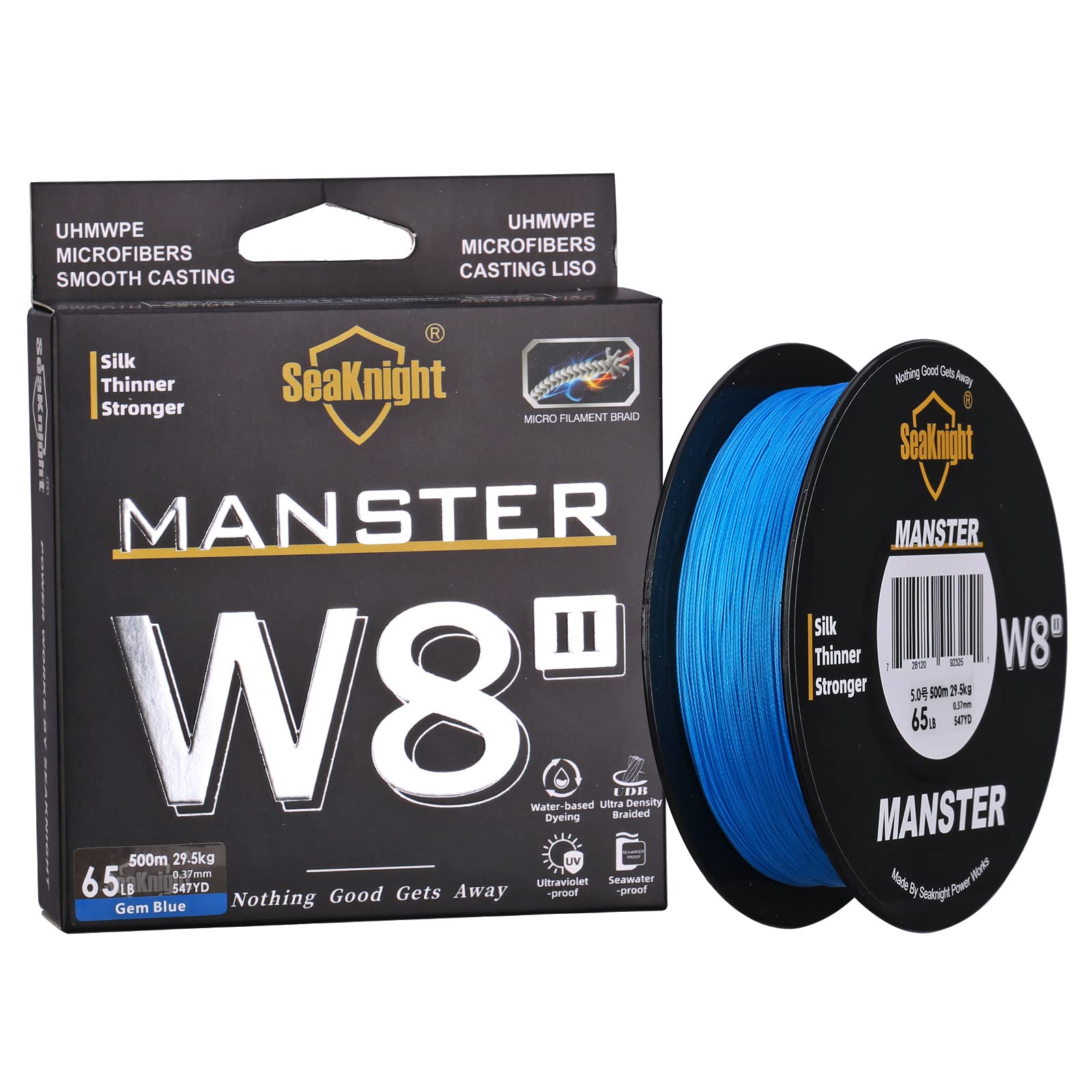 Seaknight W8 II 8 Strands Braided Lines 500M Smooth PE Braid Multifilament Wire Carp Fishing Lines Double Coating UV-proof Saltwater-proof Fishing Line for Sea Fishing 15-100LB