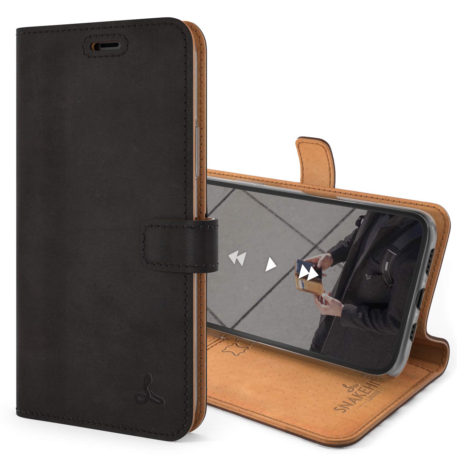 Snakehive Leather Wallet for iPhone 11 || Genuine Leather Wallet Phone Case || Real Leather with Viewing Stand & 3 Card Holder || Flip Folio Cover with Card Slot (Black)