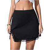 MakeMeChic Women's Lace Trim Mini Skirt Split Hem Bodycon Short Party Club Skirts