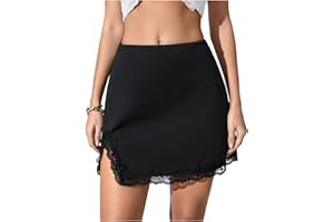 MakeMeChic Women's Lace Trim Mini Skirt Split Hem Bodycon Short Party Club Skirts