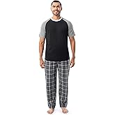 Fruit of the Loom mens Jersey Henley Top and Broadcloth Pant Sleep Pajama Set