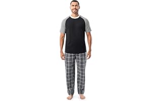 Fruit of the Loom mens Jersey Henley Top and Broadcloth Pant Sleep Pajama Set