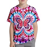 DMPROD Kids Tie Dye Shirt Size 6-18 Children Hippies Senior Short Sleeve Tees Tie-Dye T Shirt for Boys Girls
