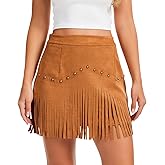 Wildox Western Cowgirl Fringe Skirt,High Waisted Mini Suede Skirts,Country Concert Rave Festival Booty Tassel Bottoms