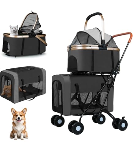 Amazon.com: LPOTIUS Double Pet Stroller with Detachable Carrier for Medium  Small Dogs and Cats, Lightweight Dog Stroller Travel Carriage with No-Zip  Canopy Storage Basket One-Click Folding and One-Foot Brake : Pet Supplies