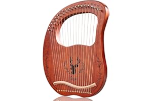 TienClef Lyre Harp 19 String Ancient Greece Style Mango Shaped Deer Pattern Box Type Lyra Harp with Tuning Wrench and Instruction Guide for Adult kids and Beginner (Coffee), Full