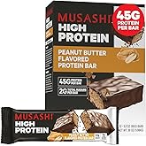 MUSASHI High Protein Bar, 45g Protein, 2g Total Sugars, Peanut Butter & Milk Chocolate Coated, Post Workout and Protein Snack On The Go, 12 Pack of 3.2oz (90g) Bars