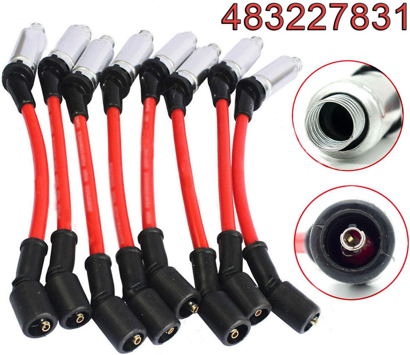 FLYPIG 8mm M848322 Red Spark Plug Wire Set Ignition Cable Silicone