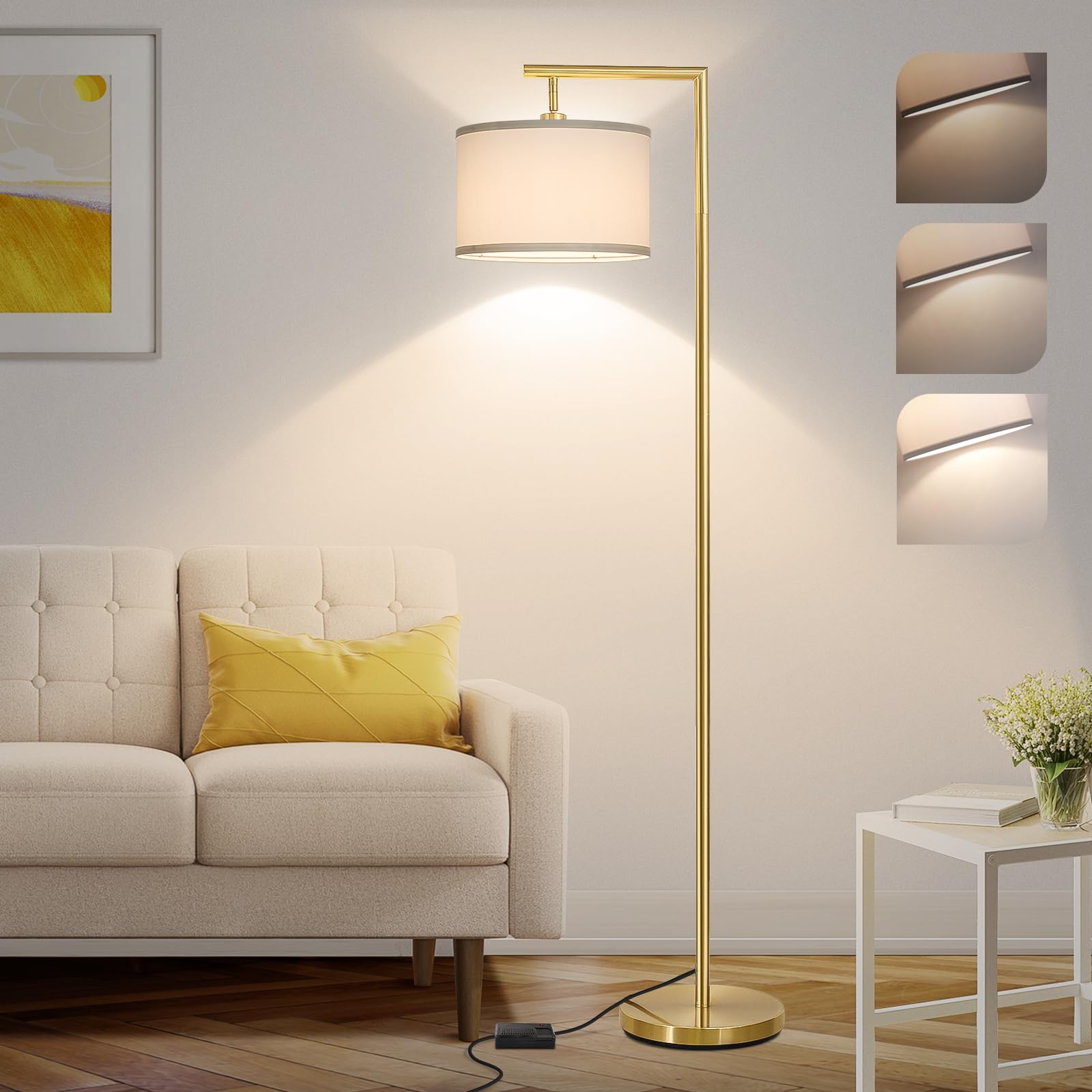 Photo 1 of ***FACTORY SEALED*** Boncoo Gold Floor Lamp, Montage Modern Standing Lamp with Flexible Lamp Head, Dimmable Floor Lamp for Living Room Tall Over Couch Reading Light for Bedroom, Office, 9W LED Bulb Included