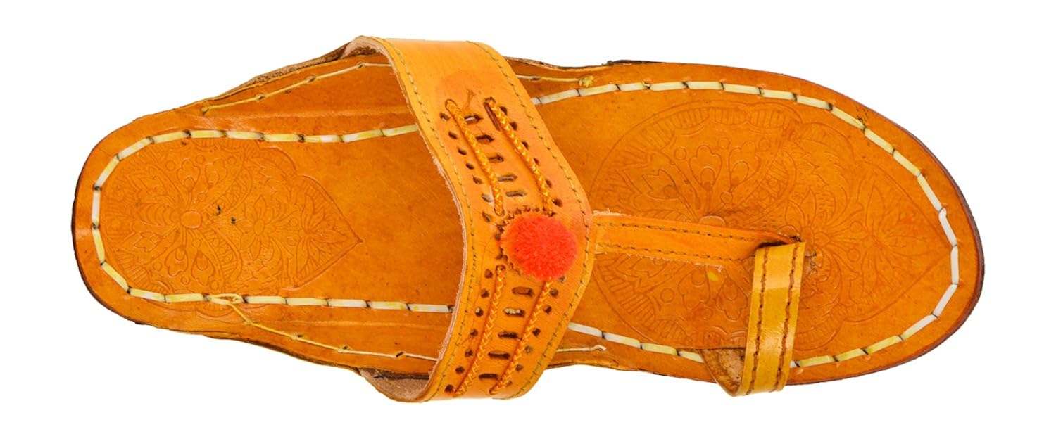 ampereus women's pure leather kolhapuri shoes (yellow)
