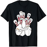 Cartoon Bowling Scared Bowling Pins Funny Sport Bowler T-Shirt