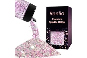 Renfio Holographic Chunky Glitter,1.76oz/50g Silver Iridescent Resin Glitter,Chameleon Fine Powder Mixed Chunky Hexagon Sequins for Snowglobe Tumblers,Expoy Resin,Crafts,Festival Decoration,Nail,Slime