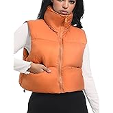 Buauty Cropped Puffer Vest Women Winter Puffy Vest with Pockets Lightweight Stand Collar Zip Up Sleeveless Jacket