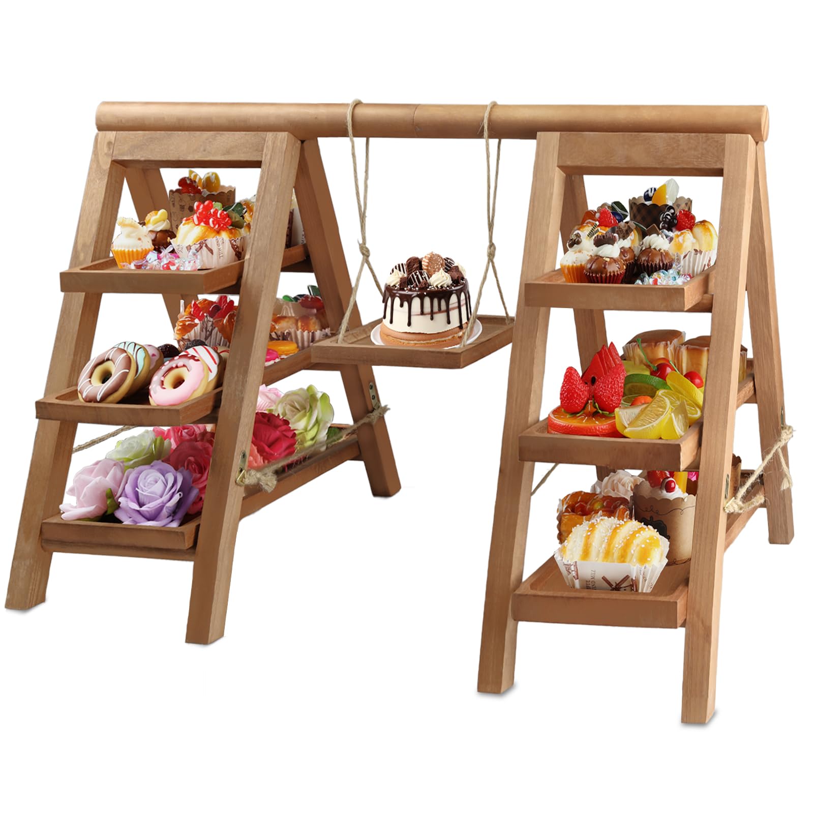 BalsaCircle 21 Whitewashed 4 Tier Wooden Cupcake Holder Ladder Dessert