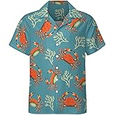 TiwBski Hawaiian Shirts for Men Short Sleeve Summer Crab Pattern Casual Button Down Shirt