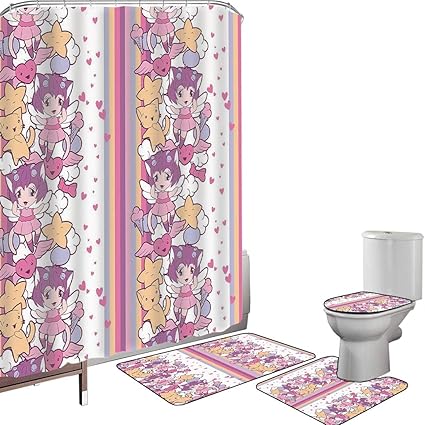 Duschvorhang Set Badezimmerzubehör Teppich Gekritzel Badematte Contour