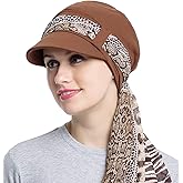 JarseHera Chemo Hats for Women Bamboo Cotton Lined Newsboy Caps with Scarf Double Loop Headwear for Cancer Hair Loss