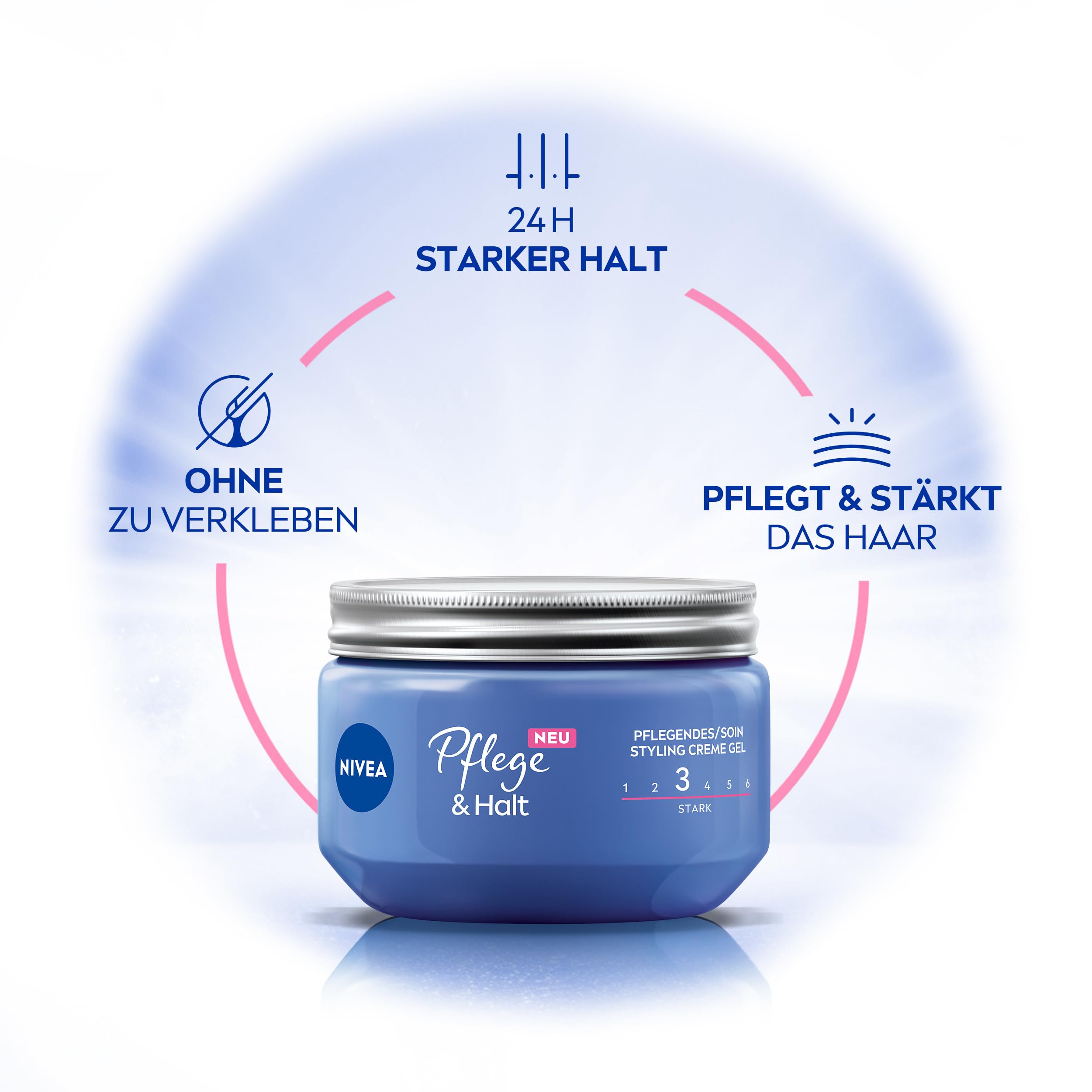 NIVEA Haargel, einfaches Haarstyling für natürlich aussehende Looks mit starkem Halt, Styling Gel mit Vitamin B3, Pflege & Halt Pflegendes Styling Creme Gel (150 ml) 2