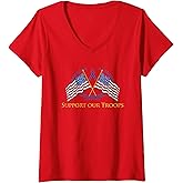 Womens Support Our Troops Army United States Military Red V-Neck T-Shirt