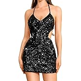 ShawGobow Sequin Dress for Women,Glitter Sparkly Backless Bodycon Mini Dresses,Sexy Concert Outfits Prom Homecoming