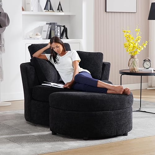 Chair and A Half with Ottoman, 360° Swivel Chair Modern Circle