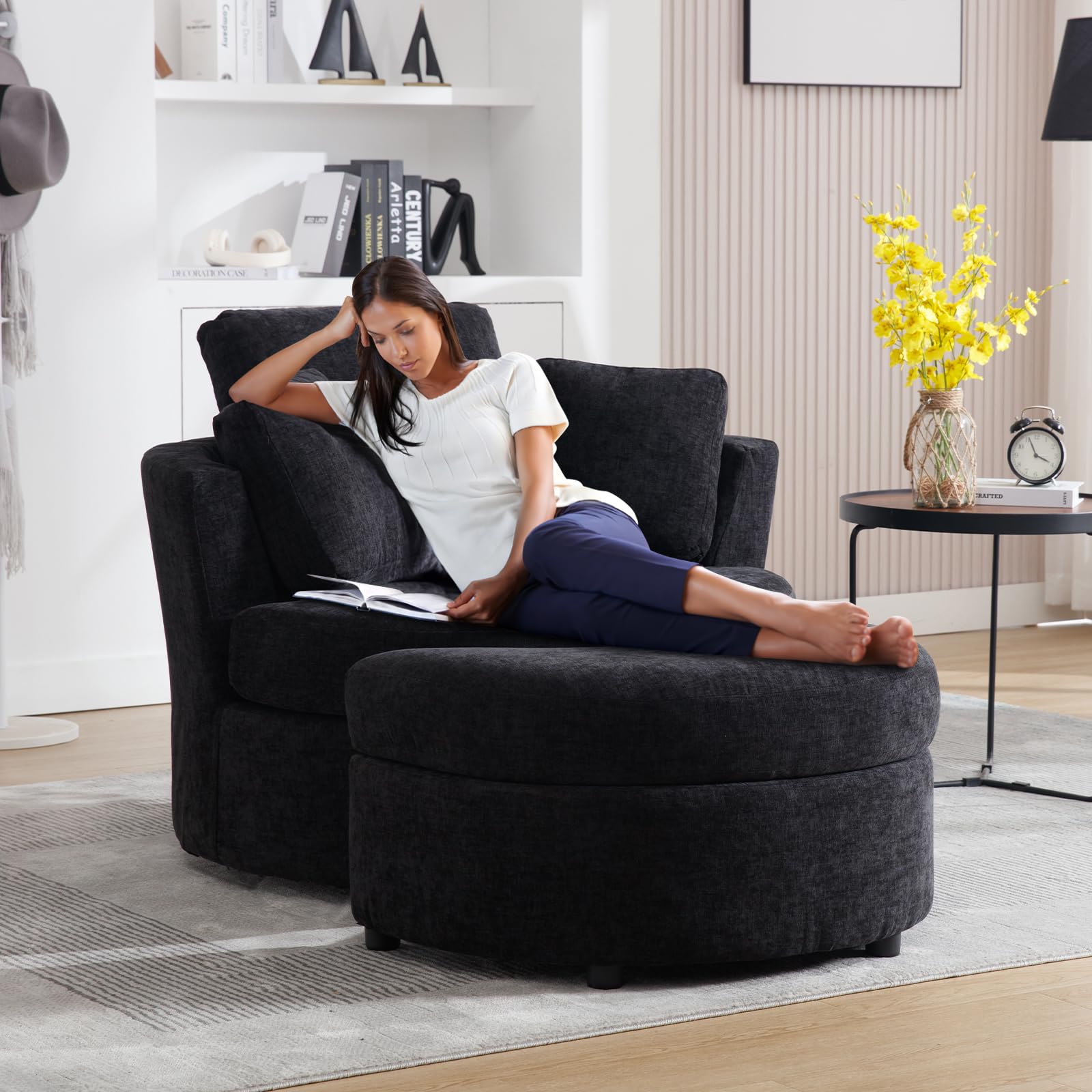 Chair and A Half with Ottoman, 360° Swivel Chair