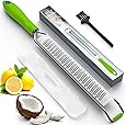 Updated 2021 Version Multipurpose Zester Grater - Premium Stainless Steel - Non-Slip Grip Handle, Grater For Cheese, Chocolate, Garlic - Green