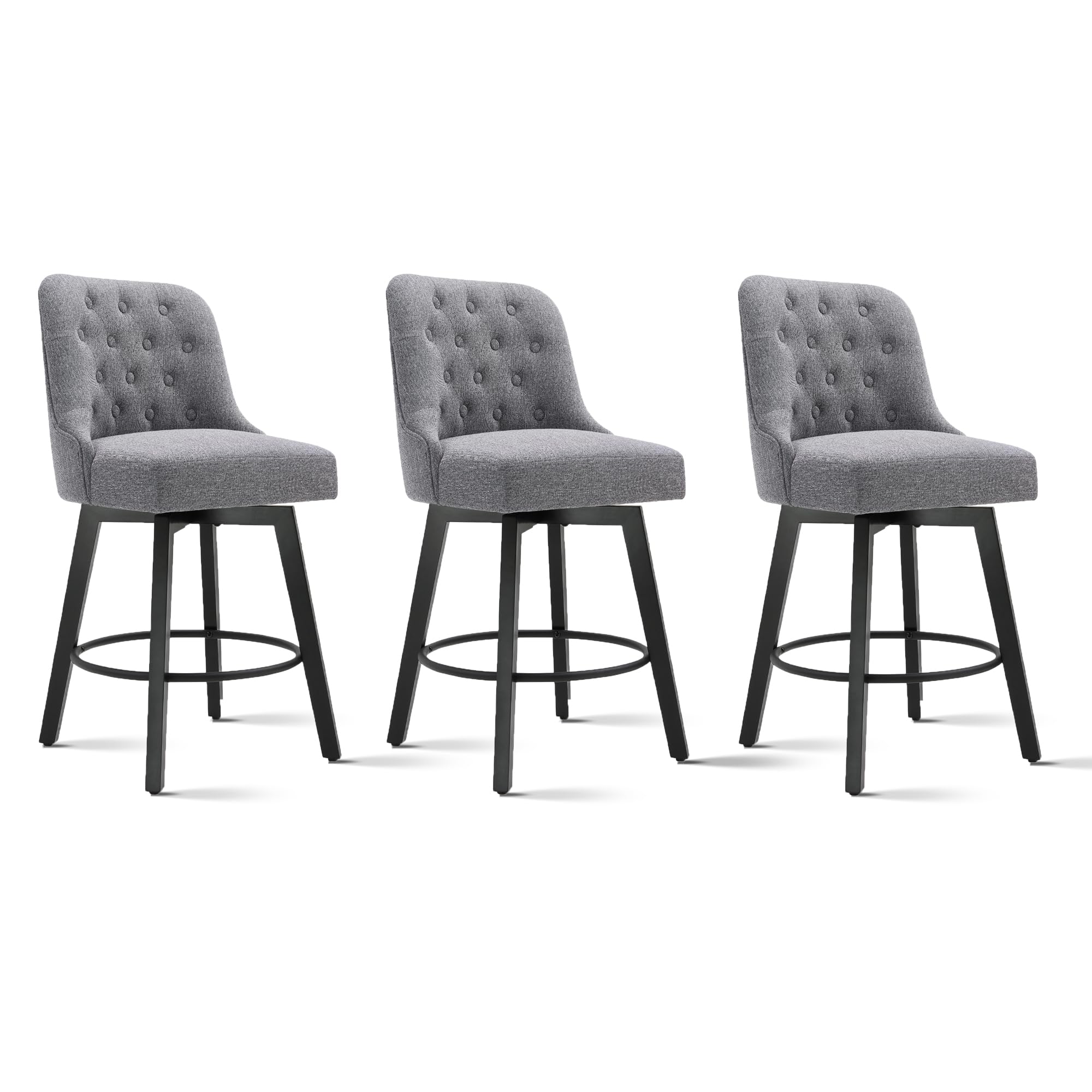 Photo 1 of KISLOT Counter Height Swivel Barstools with Back,26" H Seat Height Upholstered Bar Stools for Kitchen Island,Set of 3,Grey Fabric